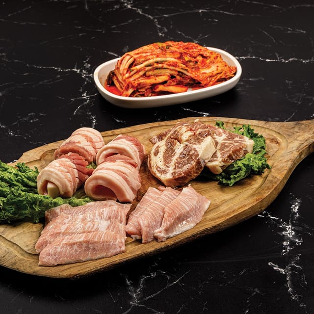 Pork Platter with Grilled Kimchi.