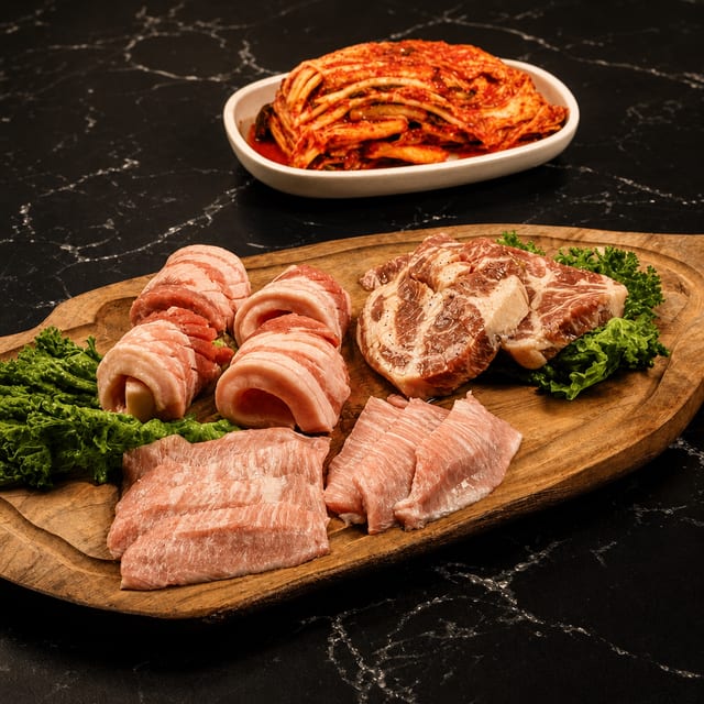 Pork Platter with Grilled Kimchi.