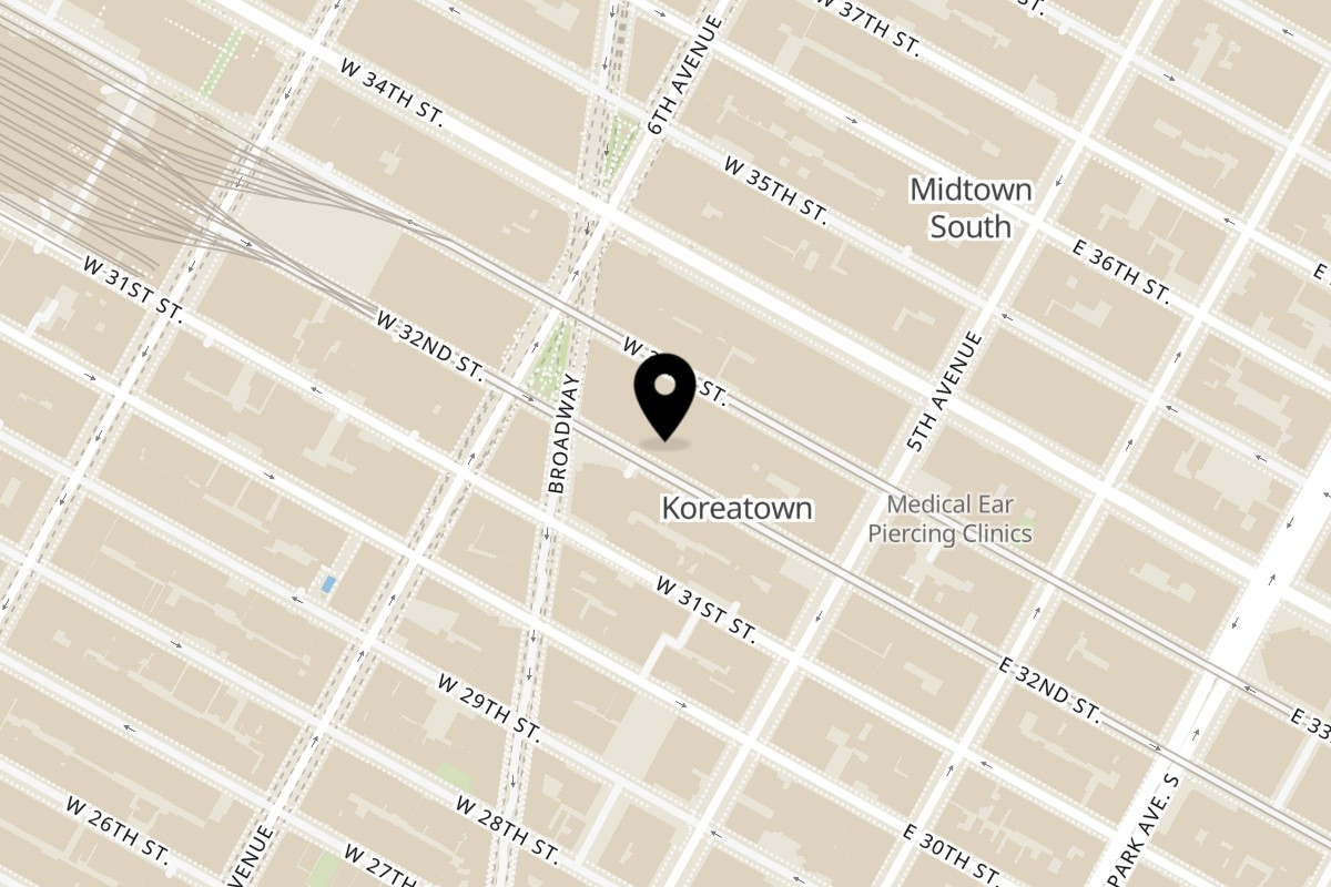 Map showing the location of Antoya Korean BBQ on 37 W 32nd St in New York